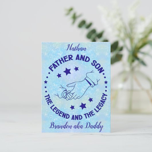 Vader en zoon De Legende en Legacy gepersonaliseer Briefkaart (Staand voorkant)