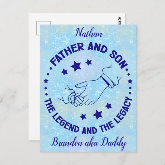 Vader en zoon De Legende en Legacy gepersonaliseer Briefkaart (Voorkant / Achterkant)