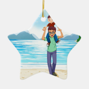 Vader en zoon keramisch ornament