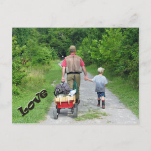 Vader en zoon keren terug uit de rivier / Liefde! Briefkaart