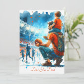 Vader en zoon kijken naar voetbalwedstrijd aquarel feestdagenkaart (Staand voorkant)