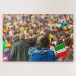 Vader en zoon met italiaanse vlag, Rome, Italië Legpuzzel