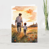 Vader en Zoon Sunset Walk Vaderdag Kaart (Voorkant)
