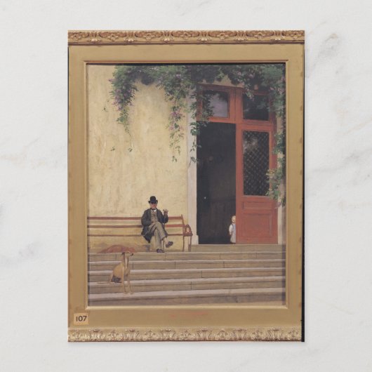 Vader en zoon van de kunstenaar op de deur briefkaart (Voorkant)