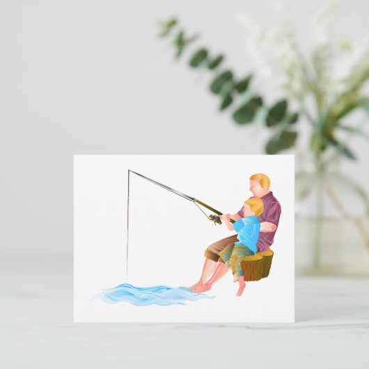 Vader en zoon vissen briefkaart (Staand voorkant)