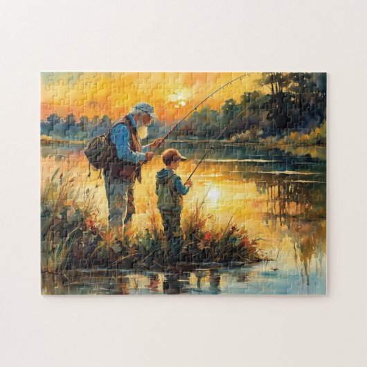 Vader en zoon vissen legpuzzel (Horizontaal)