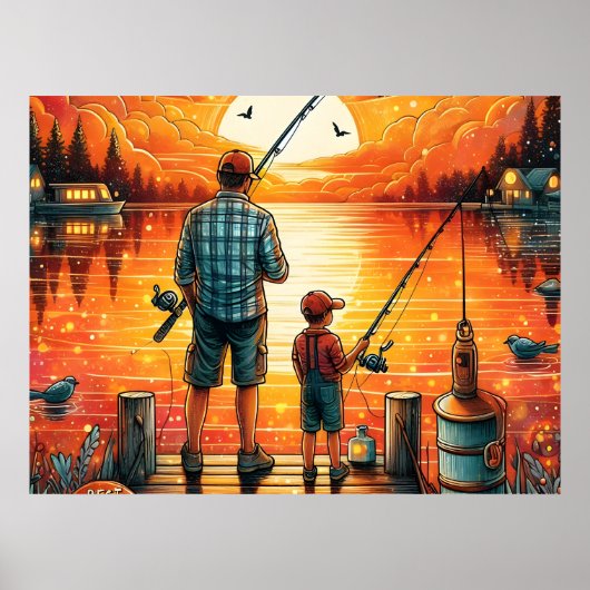 Vader en zoon vissen poster (Voorkant)
