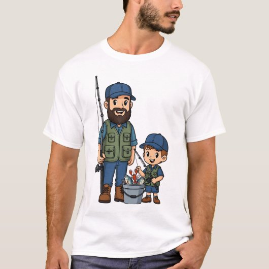 Vader en zoon vissen samen t-shirt (Voorkant)