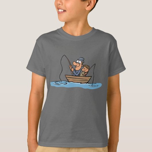 Vader en zoon Vist Cartoon T-shirt (Voorkant)