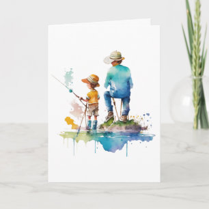 Vader en zoon watercolor illustratie Ai kunst Kaart