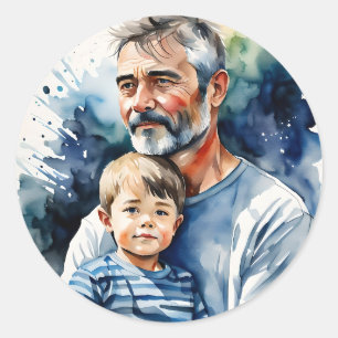 Vader en zoon waterverf gepersonaliseerd ronde sticker
