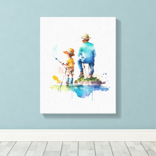 Vader en Zoon Waterverf Illustratie Ai Art Canvas Afdruk (Insitu (Houten vloer))
