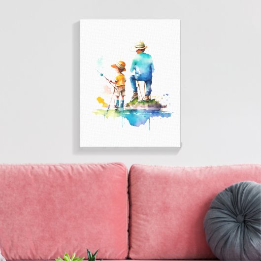 Vader en Zoon Waterverf Illustratie Ai Art Canvas Afdruk (Insitu (Woonkamer))