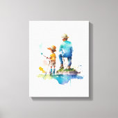 Vader en Zoon Waterverf Illustratie Ai Art Canvas Afdruk (Voorkant)