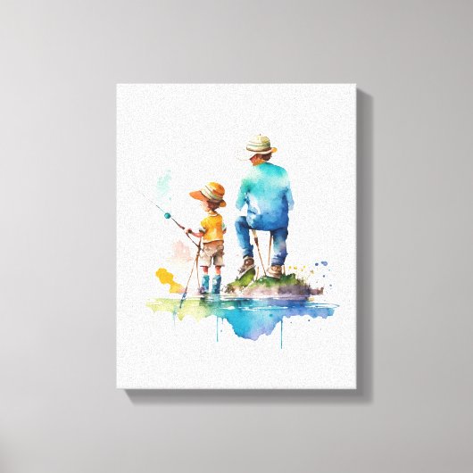 Vader en Zoon Waterverf Illustratie Ai Art Canvas Afdruk (Voorkant)