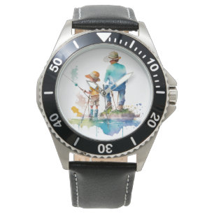 Vader en Zoon Waterverf Illustratie Ai Art Horloge