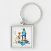 Vader en Zoon Waterverf Illustratie Ai Art Sleutelhanger (Voorkant)