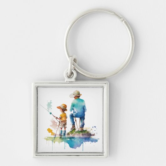 Vader en Zoon Waterverf Illustratie Ai Art Sleutelhanger (Voorkant)