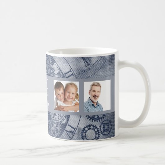 Vader foto collage blauwe steampunk koffiemok (Rechts)