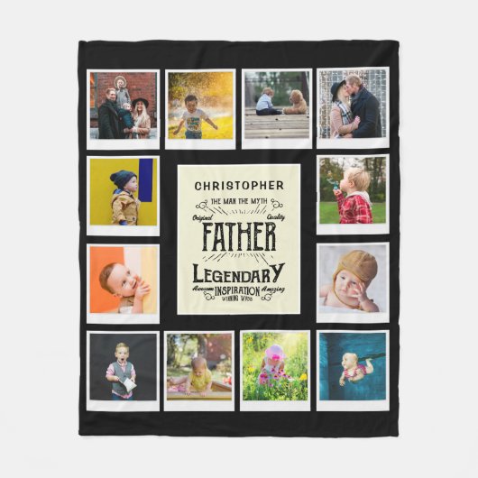 Vader Foto Collage Sjabloon Name Black Fleece Deken (Voorkant)