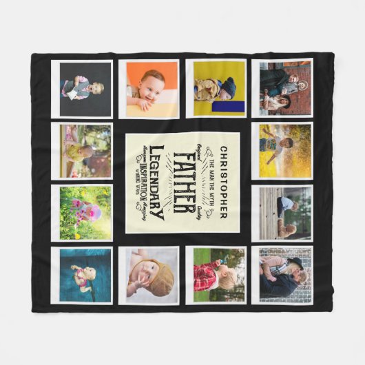 Vader Foto Collage Sjabloon Name Black Fleece Deken (Voorkant (Horizontaal))