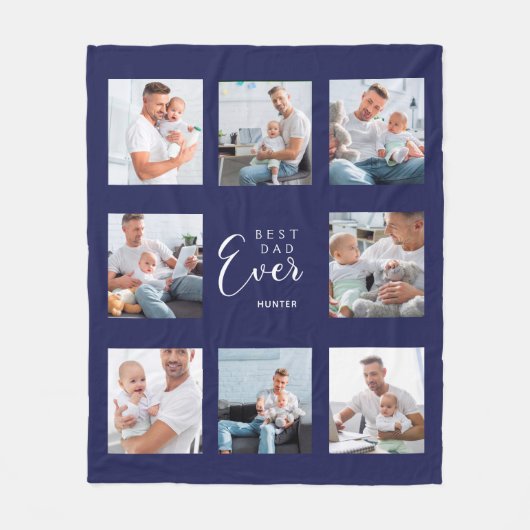 Vader fotocollage marineblauw fleece deken (Voorkant)