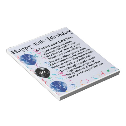 Vader gedicht - 40e verjaardag notitieblok (Schuin)
