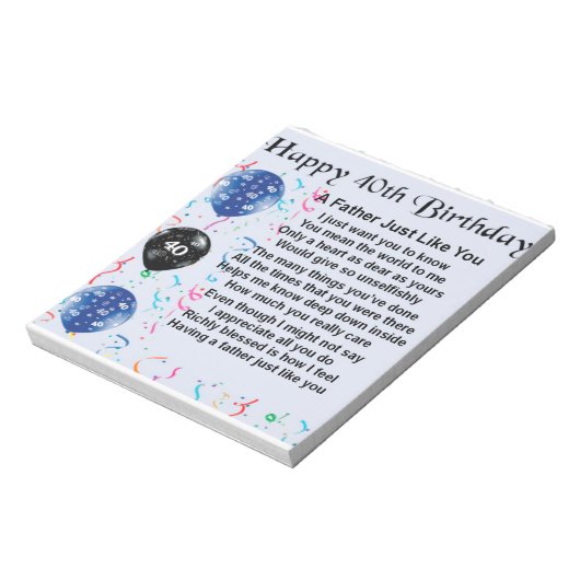 Vader gedicht - 40e verjaardag notitieblok (Linkerzijde)