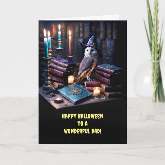 Vader Happy Halloween met Schattigee Uil Magic Kaart (Voorkant)