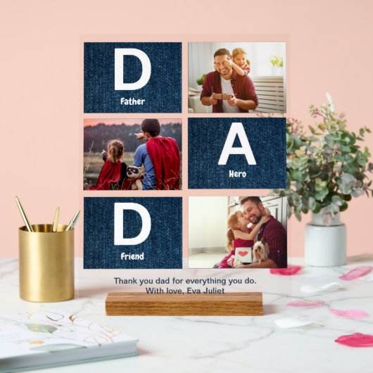 Vader Held en Vriend Groeten Fotocollage Acryl Bord (Huwelijk)