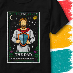 Vader Held Schild Vintage Tarot Stijl Kaart Vader T-shirt
