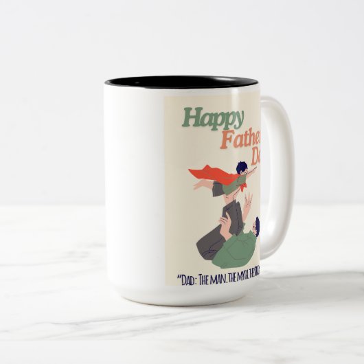 Vader: Het Man. De mythe. Het hart – Vaderdag Tweekleurige Koffiemok (Voorkant rechts)