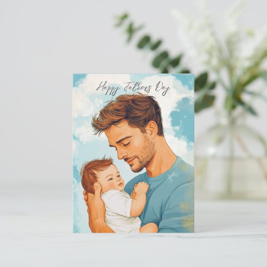 Vader houdt kind en aangepaste Boodschap binnen Briefkaart (Staand voorkant)