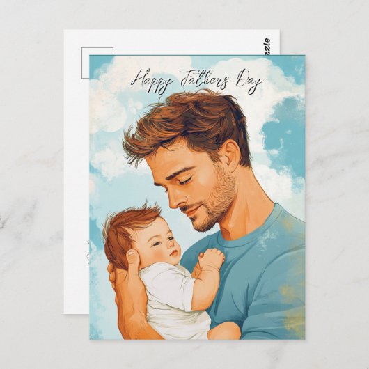 Vader houdt kind en aangepaste Boodschap binnen Briefkaart (Voorkant / Achterkant)