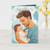 Vader houdt kind en aangepaste Boodschap binnen Kaart (Gele Bloem)