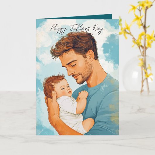Vader houdt kind en aangepaste Boodschap binnen Kaart (Gele Bloem)