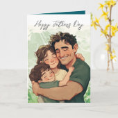 Vader houdt kinderen en aangepaste Boodschap binne Kaart (Gele Bloem)