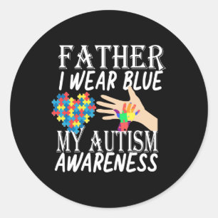 Vader i draag blauw voor autisme bewustzijn ronde sticker