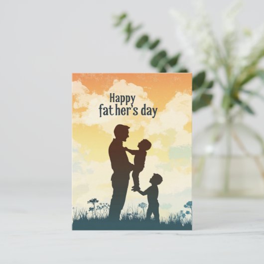 Vader I kinder silhouet Vaderdag briefkaart (Staand voorkant)