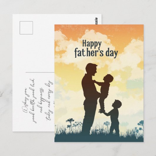 Vader I kinder silhouet Vaderdag briefkaart (Voorkant / Achterkant)