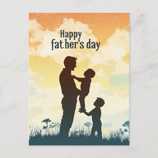 Vader I kinder silhouet Vaderdag briefkaart (Voorkant)