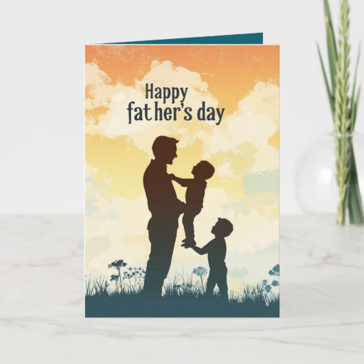 Vader I kinder silhouet Vaderdag Gevouwen kaart (Voorkant)