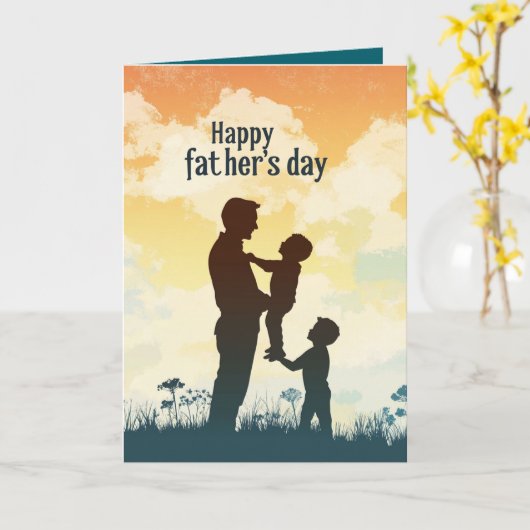 Vader I kinder silhouet Vaderdag Gevouwen kaart (Gele Bloem)