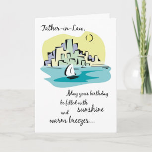 Vader-in-Law Sailboot City Birthday Kaart