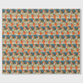 Vader Kerst Blauw Collage Ephemera Cadeaupapier (Vlak)