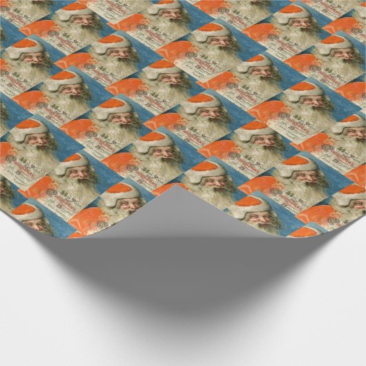 Vader Kerst Blauw Collage Ephemera Cadeaupapier (Hoek)