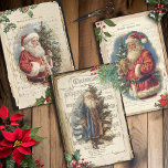 Vader Kerst Bloemen Muziek Ephemera Inpakpapier Vel<br><div class="desc">Jolly trio van  stijl Santa collages met kleurrijke vignette portretten van de oude wereld Vader Kerstmis omlijst door decoratieve winter botanische grenzen met kerst bladmuziek notatie op verouderde,  gescheurde perkament papier achtergronden.</div>