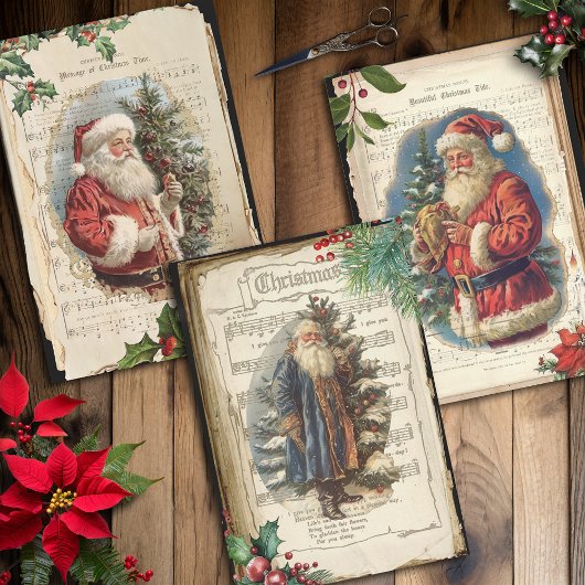 Vader Kerst Bloemen Muziek Ephemera Inpakpapier Vel
