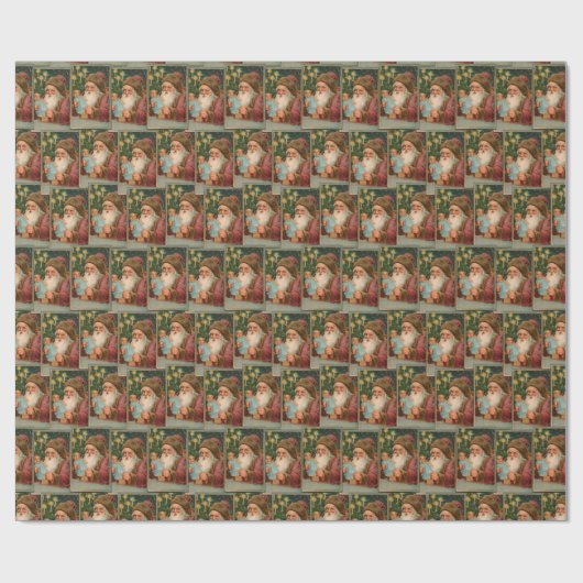  Vader Kerst Groene Collage Ephemera Cadeaupapier (Vlak)