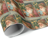  Vader Kerst Groene Collage Ephemera Cadeaupapier (Rol Hoek)